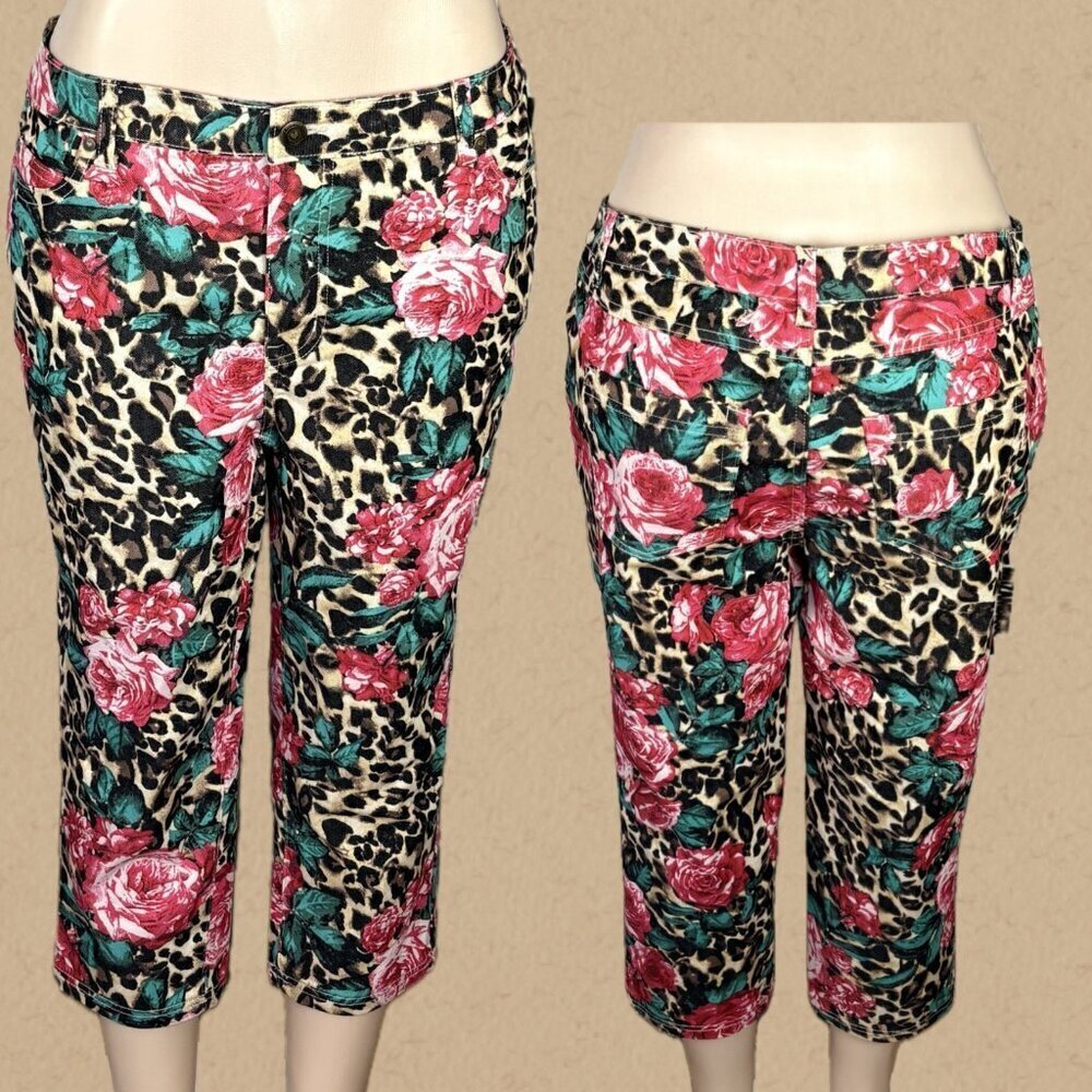 Denim 24/7 12W Animal Print & Floral Print Button Zip 5 Pocket Cotton Crop Jeans